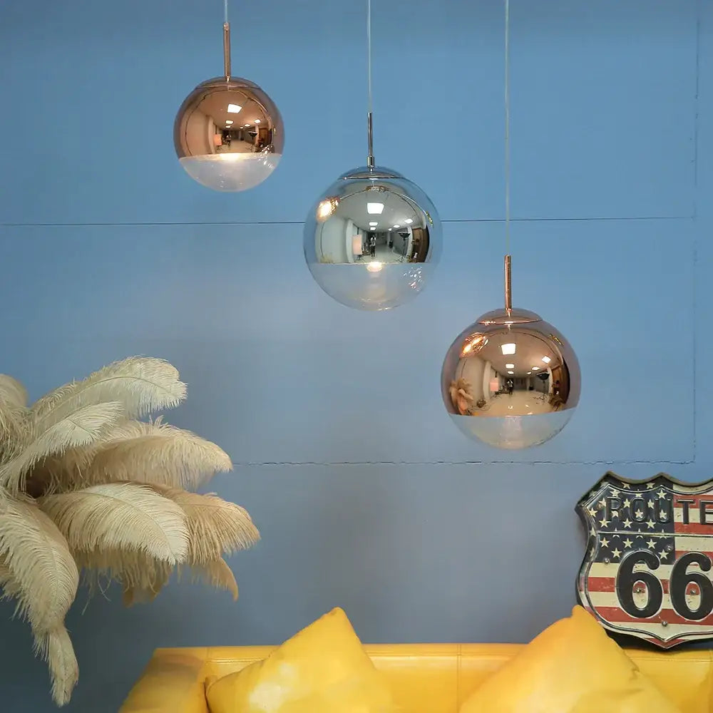 Modern metallic glass ball electroplate pendant light with rose gold and chrome finish for kitchen decorbites glass ball