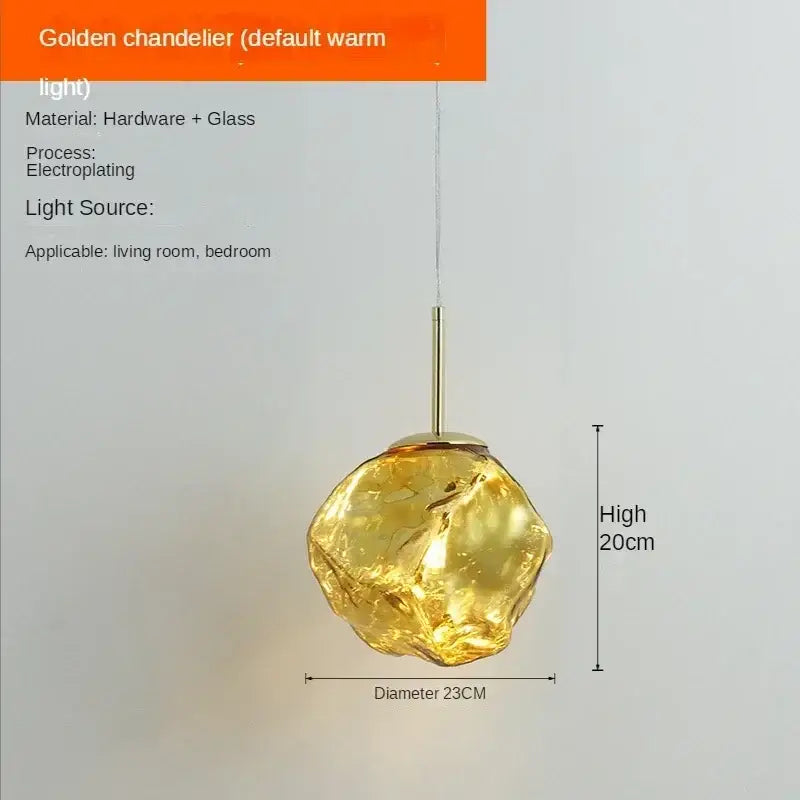 Modern metallic ice glass pendant light featuring a golden chandelier with warm irregular glass globe for dining room decorbites ice glass