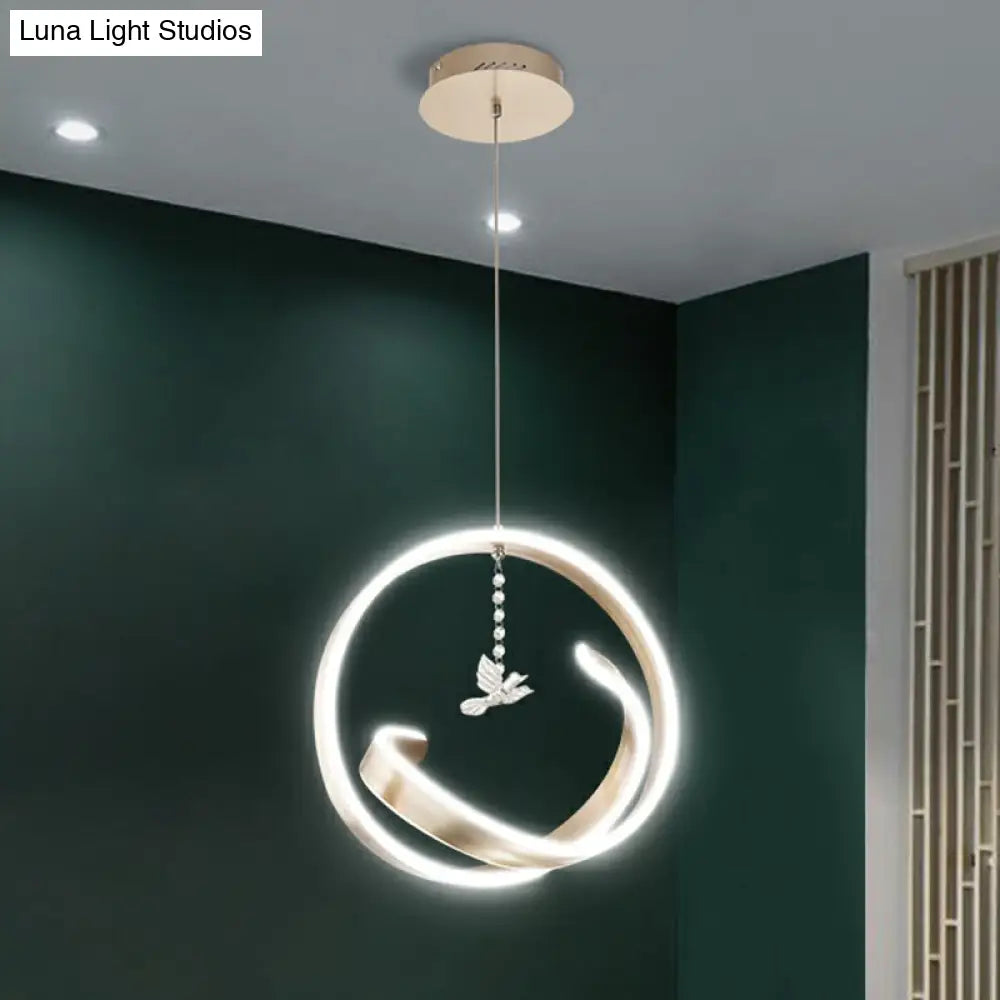 Modern Metallic LED Chandelier: Art Deco Loop Pendant Light for Dining Room