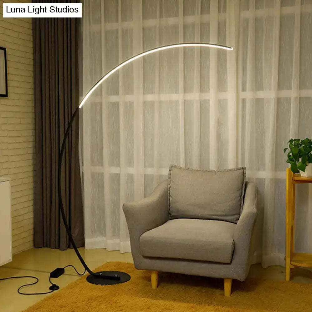 DecorBites modern black arched floor lamp with sleek bow design and integrated led lighting for living room 220v-240v
