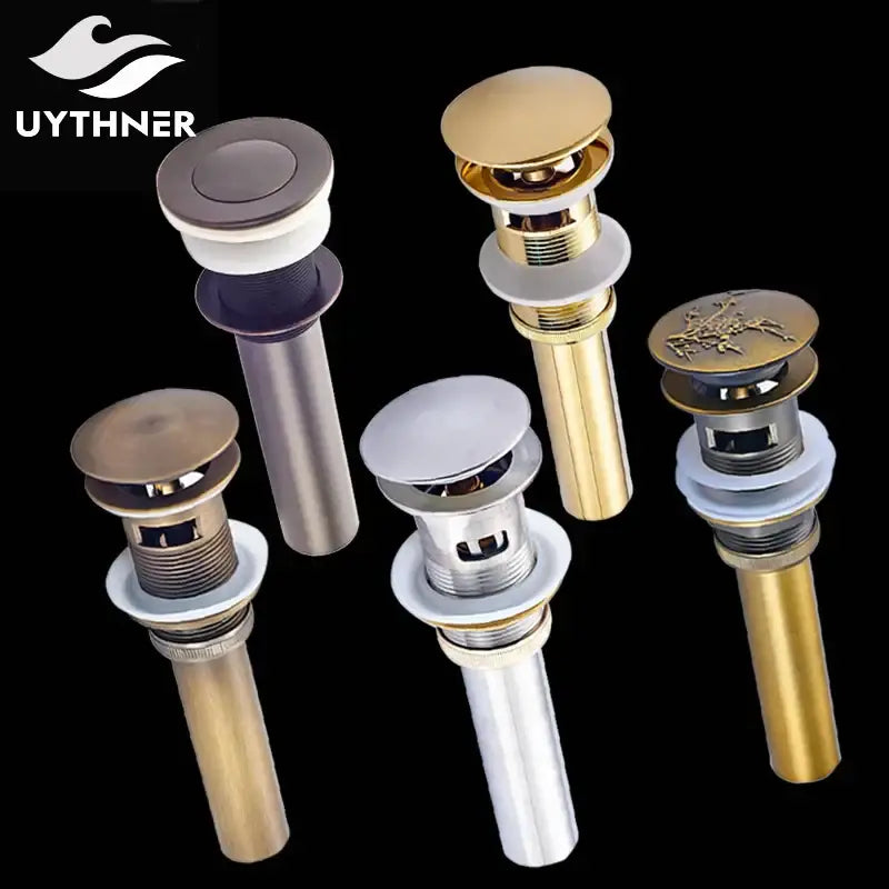 Modern metallic pop up bathroom basin waste drains by uythner in brushed nickel polished brass and antique bronze finishes