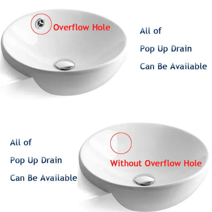 White ceramic bathroom basin with modern metallic pop up bathroom basin waste and chrome overflow hole option