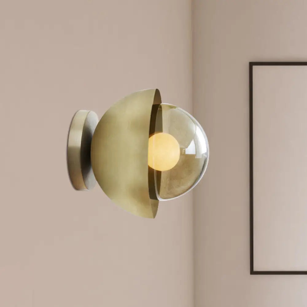 DecorBites™ DecorBites™ Modern Metallic Semicircle Sconce - 1-Light Brass/Chrome Wall Lamp with Tan Glass Shade