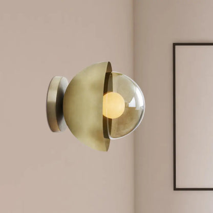 DecorBites™ DecorBites™ Modern Metallic Semicircle Sconce - 1-Light Brass/Chrome Wall Lamp with Tan Glass Shade