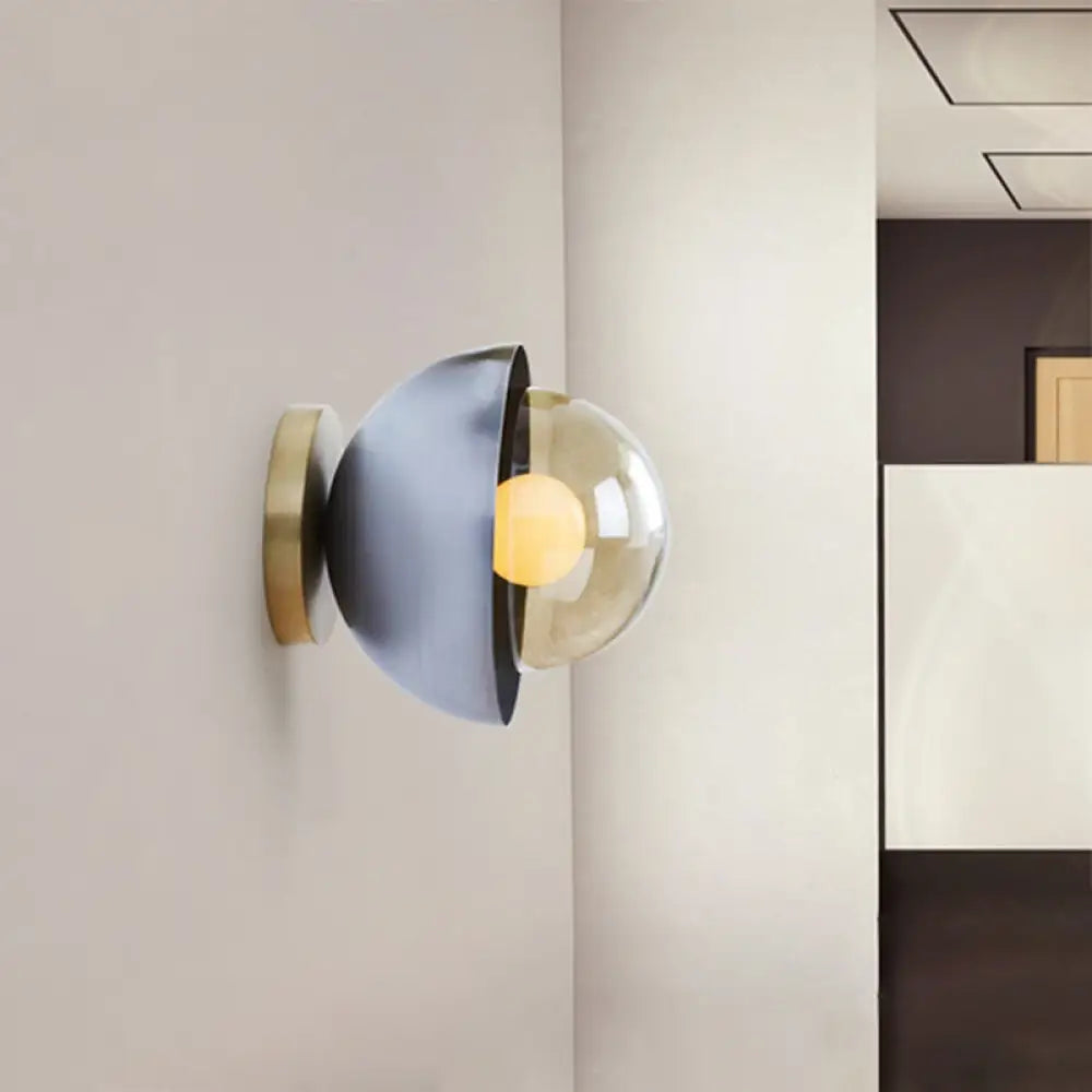 DecorBites™ DecorBites™ Modern Metallic Semicircle Sconce - 1-Light Brass/Chrome Wall Lamp with Tan Glass Shade