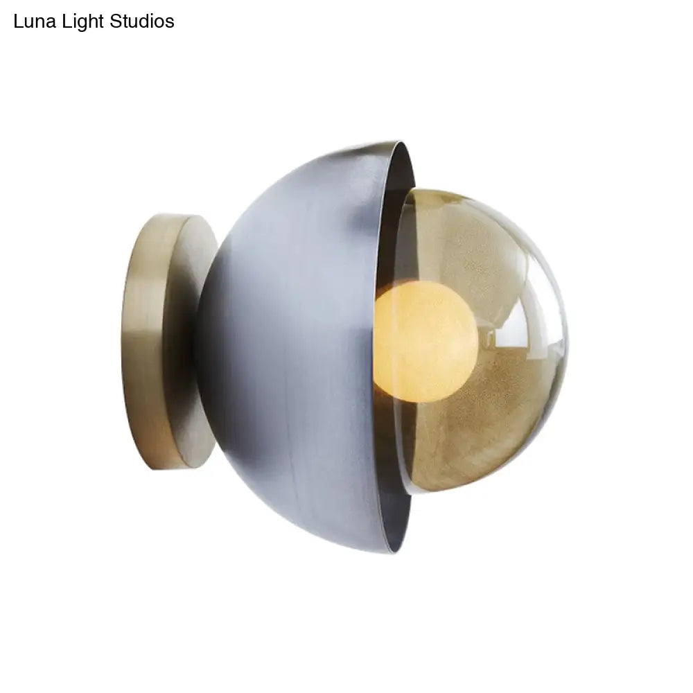 DecorBites™ DecorBites™ Modern Metallic Semicircle Sconce - 1-Light Brass/Chrome Wall Lamp with Tan Glass Shade