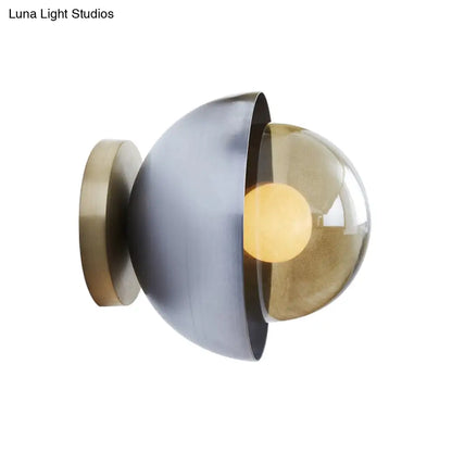DecorBites™ DecorBites™ Modern Metallic Semicircle Sconce - 1-Light Brass/Chrome Wall Lamp with Tan Glass Shade