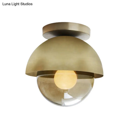 DecorBites™ DecorBites™ Modern Metallic Semicircle Sconce - 1-Light Brass/Chrome Wall Lamp with Tan Glass Shade