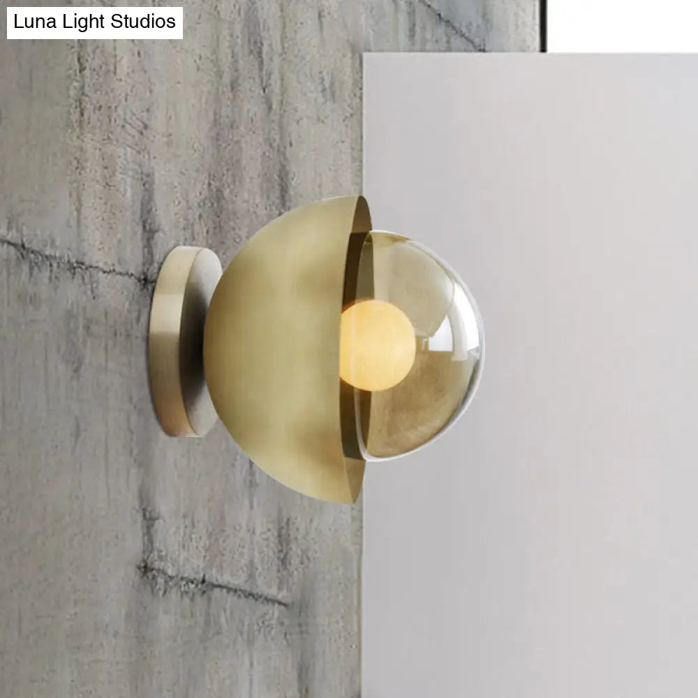 DecorBites™ DecorBites™ Modern Metallic Semicircle Sconce - 1-Light Brass/Chrome Wall Lamp with Tan Glass Shade