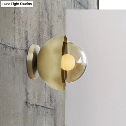DecorBites™ DecorBites™ Modern Metallic Semicircle Sconce - 1-Light Brass/Chrome Wall Lamp with Tan Glass Shade