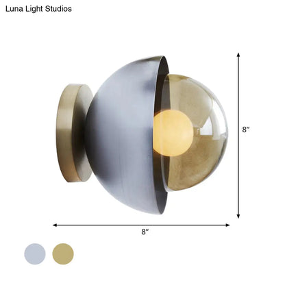 DecorBites™ DecorBites™ Modern Metallic Semicircle Sconce - 1-Light Brass/Chrome Wall Lamp with Tan Glass Shade