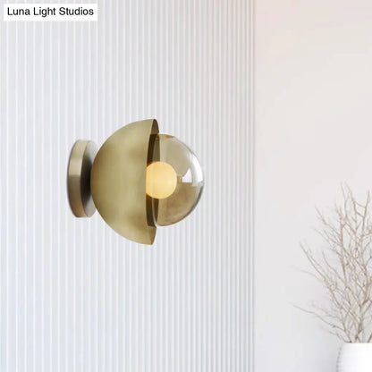 DecorBites™ DecorBites™ Modern Metallic Semicircle Sconce - 1-Light Brass/Chrome Wall Lamp with Tan Glass Shade