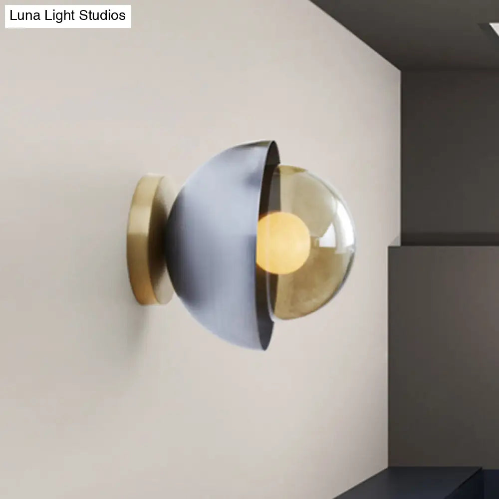 DecorBites™ DecorBites™ Modern Metallic Semicircle Sconce - 1-Light Brass/Chrome Wall Lamp with Tan Glass Shade
