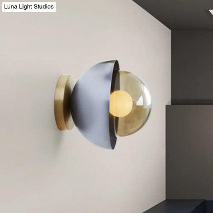 DecorBites™ DecorBites™ Modern Metallic Semicircle Sconce - 1-Light Brass/Chrome Wall Lamp with Tan Glass Shade