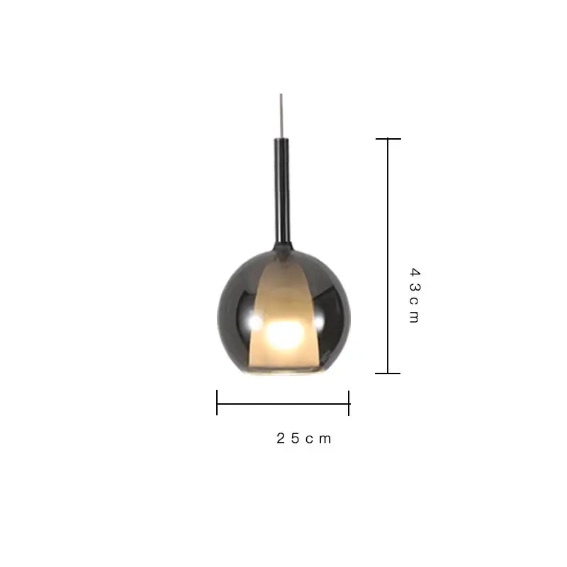 A sleek black glossy spherical glass pendant light with a slender metallic stem decorbites designer glass chandelier