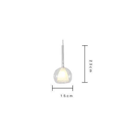 Modern metallic spherical designer glass chandelier featuring a sleek pendant light with transparent globe and metallic stem