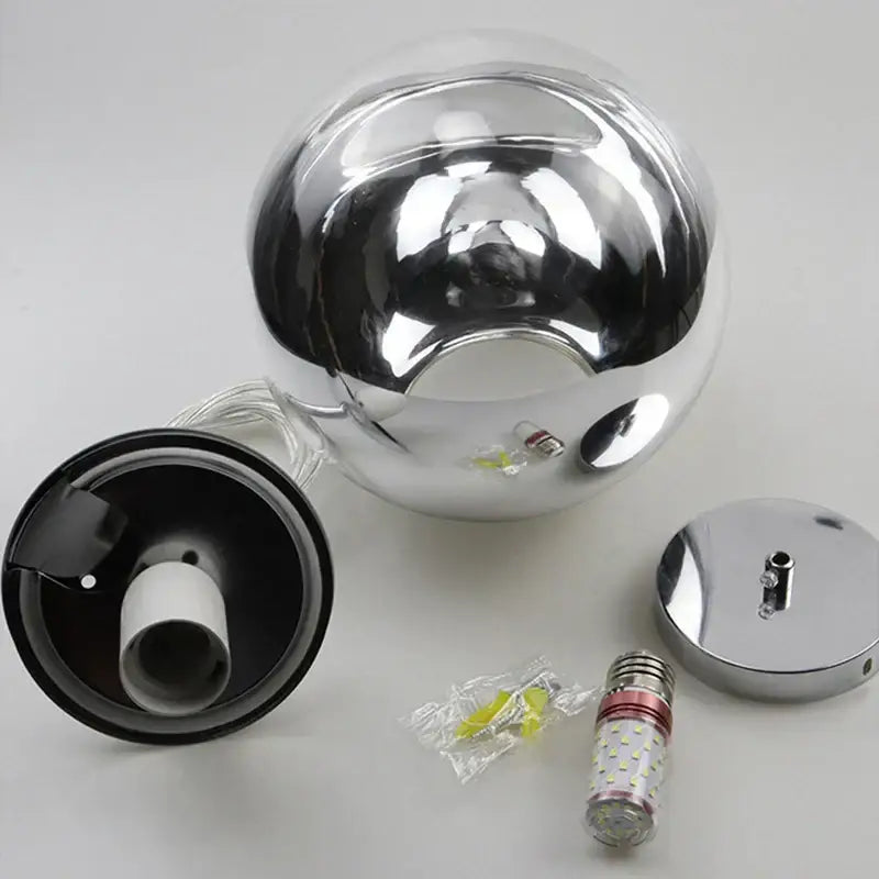 Modern metallic tri color shiny chrome ball pendant lights with led bulb and mounting hardware for living room
