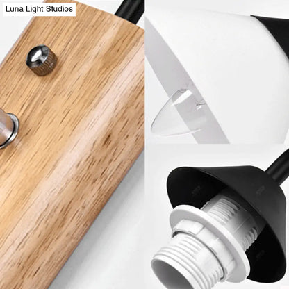 Aplique de pared cónico moderno de cristal opalino DecorBites™ - 1 luz, base de madera - Comedor o pasillo