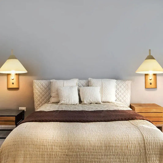 DecorBites™ DecorBites™ Modern Milk Glass Conical Wall Sconce - 1 Light, Wood Base - Dining Room or Corridor