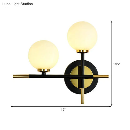 DecorBites™ DecorBites™ Modern Milk Glass Orb Sconce Wall Light - 2 Lights, Black and Brass Cross Design