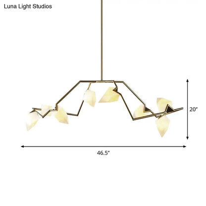 مصباح معلق على السقف بتصميم فرع شجرة من زجاج الحليب الحديث من DecorBites™، أسود/ذهبي، مع 5/8 لمبة لغرفة الطعام