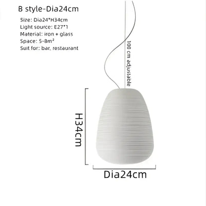Modern milky white glass whorls cocoon pendant light with textured glass and iron fixture for dining room lighting
