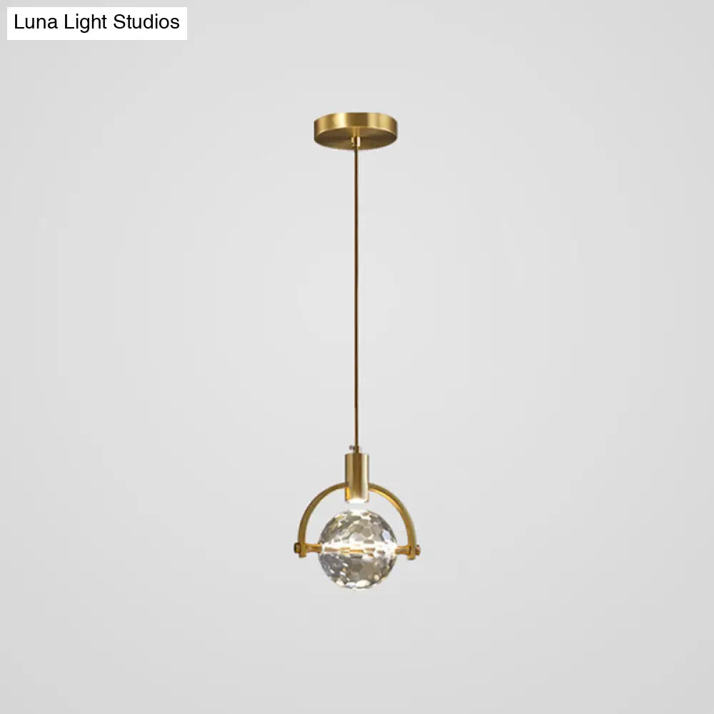 Modern Mini Crystal Pendant Light with Brass Finish for Living Room, Bar, and Coffee Shop Ceiling