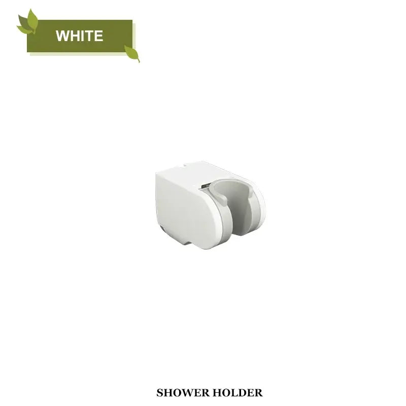 Modern minimalist white plastic shower head holder with curved ergonomic design for adjustable bathroom wall mount