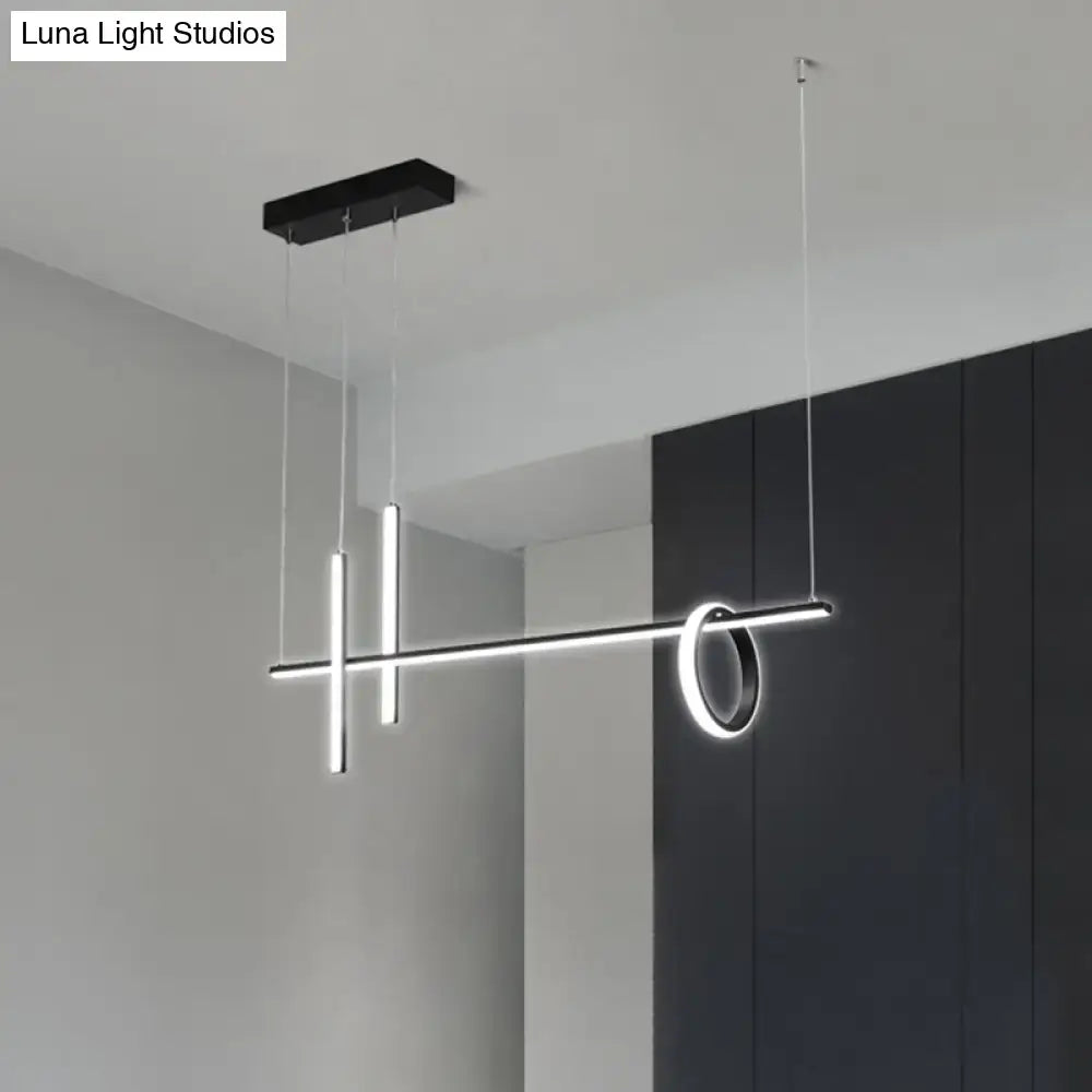 DecorBites black acrylic pendant light with three minimalist led fixtures suspended from a rectangular ceiling mount