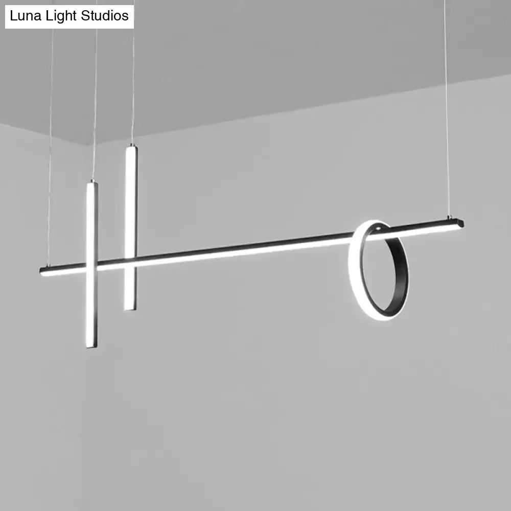 DecorBites black acrylic pendant light with modern minimalist design featuring black and white geometric LED elements