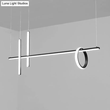 DecorBites black acrylic pendant light with modern minimalist design featuring black and white geometric LED elements