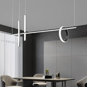 DecorBites™ black acrylic pendant light with sleek silver rods and glowing circular LED ring for modern minimalist decor
