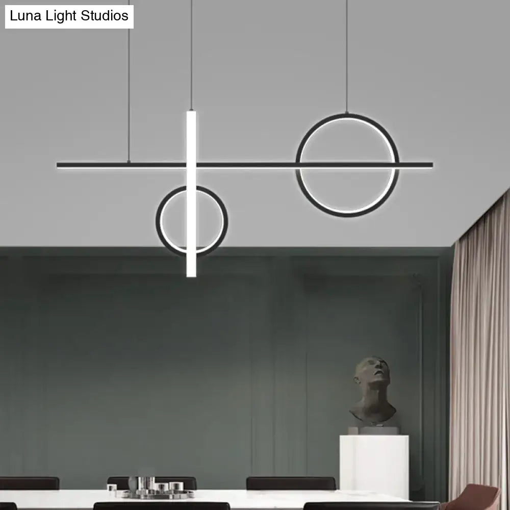 DecorBites™ black acrylic pendant light with minimalist design featuring intersecting glowing white LED frames