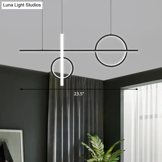 DecorBites™ black acrylic pendant light with modern circular and rectangular LED geometric shapes for island suspension