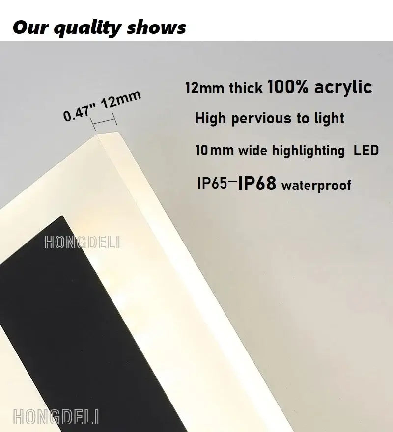 Modern minimalist black aluminum waterproof led outdoor wall lamp with a sleek 12mm thick acrylic waterproof led panel