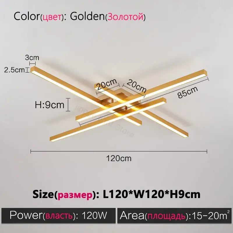 Modern minimalist black chandelier led ceiling lamp with golden cross-shaped metallic bars for living room decorbites black chandelier