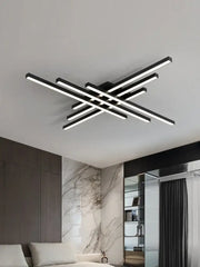 Modern minimalist black chandelier led ceiling lamp with intersecting rectangular bars for living room decorbites ceiling lamp