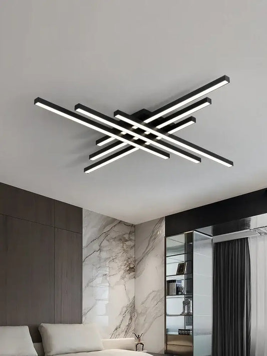 Modern minimalist black chandelier led ceiling lamp with intersecting rectangular bars for living room decorbites ceiling lamp