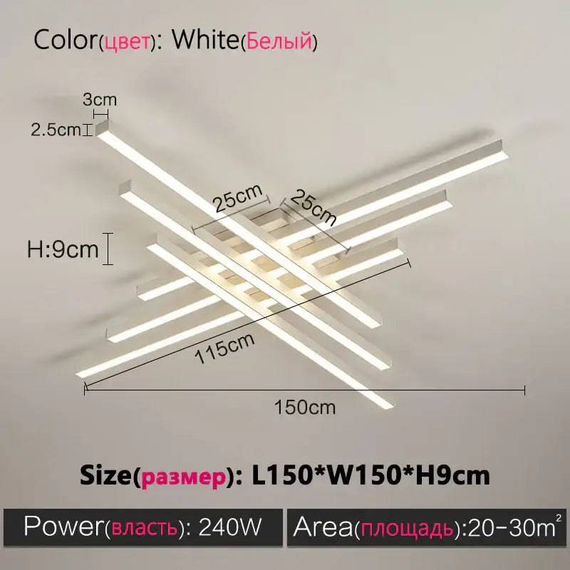 Modern minimalist black chandelier led ceiling lamp with white intersecting rectangular bars for living room decorbites ceiling lamp