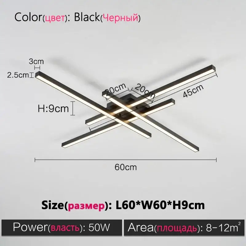 Modern minimalist black chandelier led ceiling lamp with sleek intersecting rectangular bars for living room decorbites ceiling lamp
