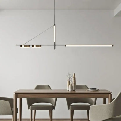 Modern minimalist black chandelier pendant light with sleek gold linear design perfect for dining room decorbites pendant lights