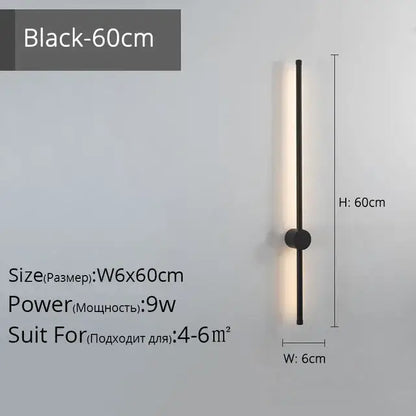 Modern minimalist black 60cm wall lights with sleek vertical bar and circular base for decorbites creative staircase wall decor