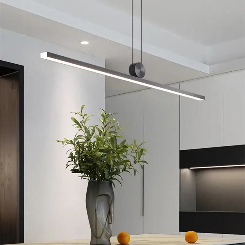 Modern minimalist black dimmable led ceiling chandelier with sleek rectangular design for dining room decorbites dimmable led