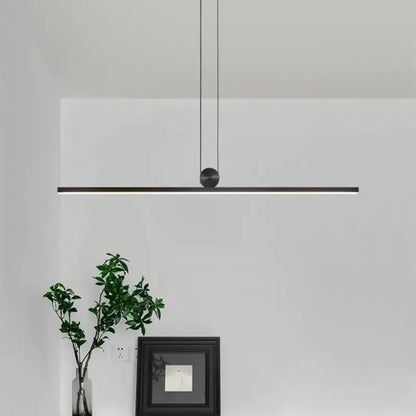 Modern minimalist black dimmable led ceiling chandelier with a sleek linear design and spherical pendant for dining room decorbites dimmable led