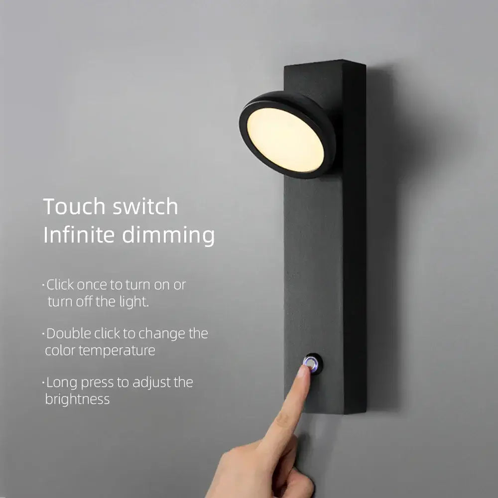 Modern minimalist black dimmable led wall lamp with circular adjustable brightness and color temperature touch switch by decorbites