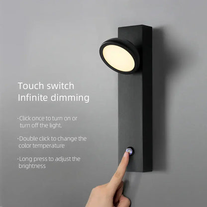 Modern minimalist black dimmable led wall lamp with circular adjustable brightness and color temperature touch switch by decorbites