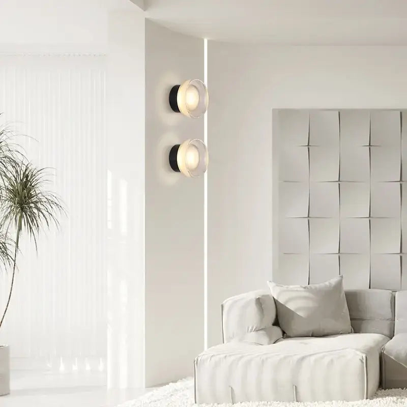 Modern minimalist black elegant glass led wall sconce with frosted glass shades and circular bases for bedroom decorbites elegant glass