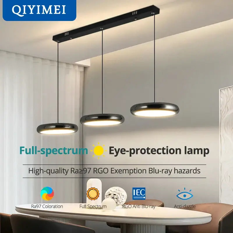 Modern minimalist black finish pendant lights with sleek circular shades and rectangular ceiling mount for dining room decorbites black finish
