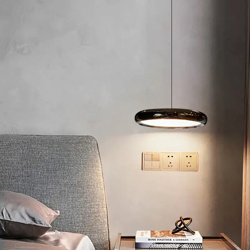 Modern minimalist black finish pendant lights with glossy circular design for dining room decorbites black finish
