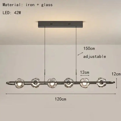 Modern minimalist black iron pendant light with six clear glass globe bulbs glass led chandelier for bedroom use